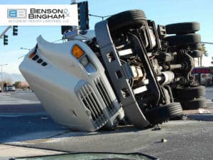 Overturned truck at an intersection in a Truck Accident