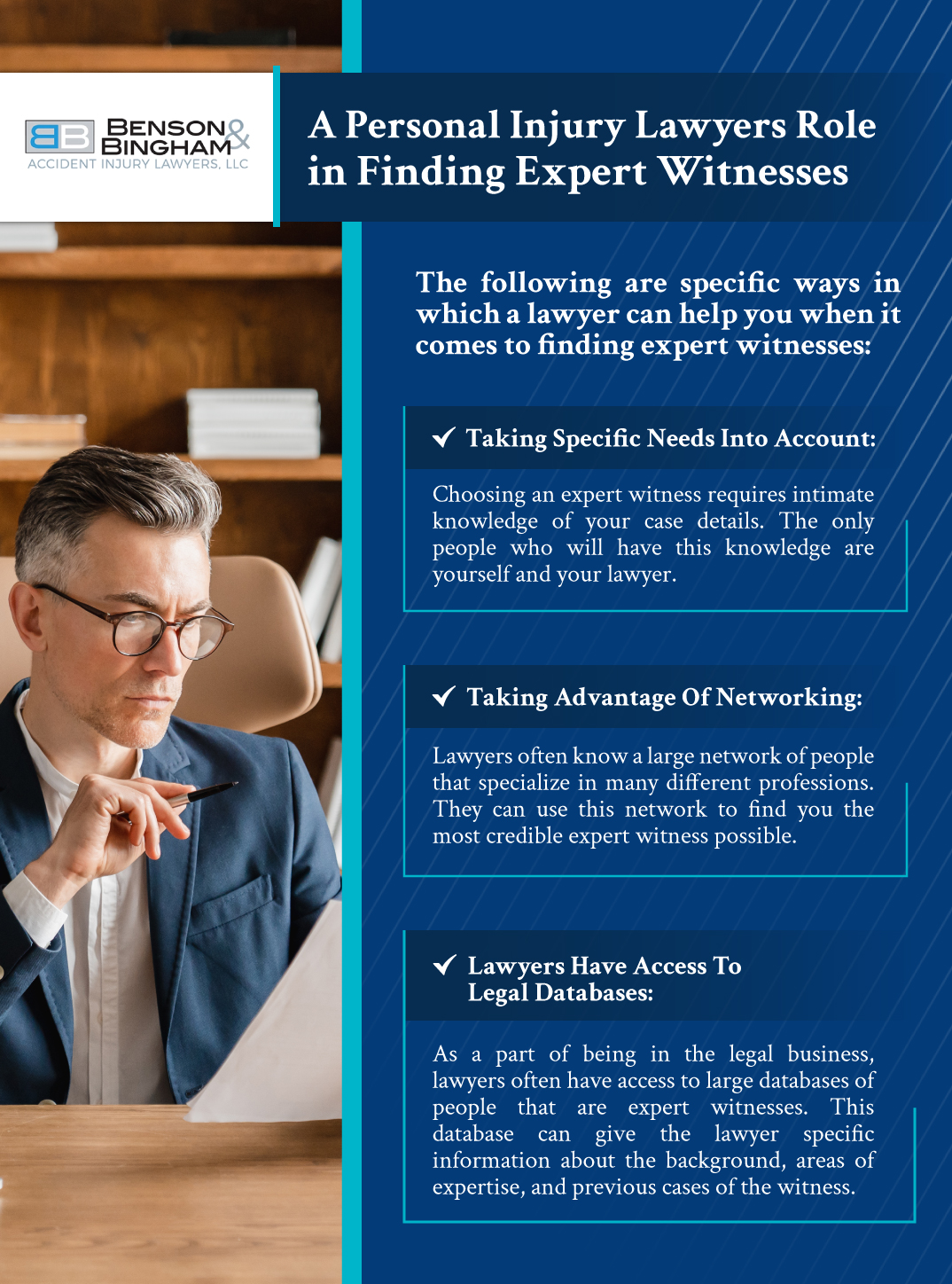 infographic that explains A Personal Injury Lawyers Role in Finding Expert Witnesses