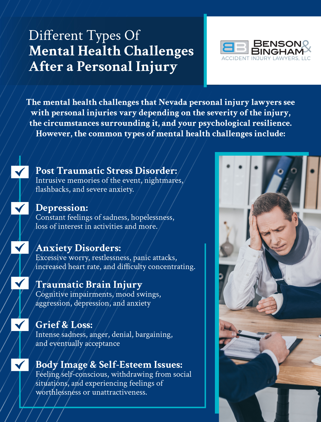 Infographic that explains Different Types Of Mental Health Challenges After a Personal Injury