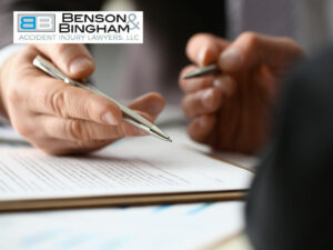 Reviewing settlement documents during a legal consultation