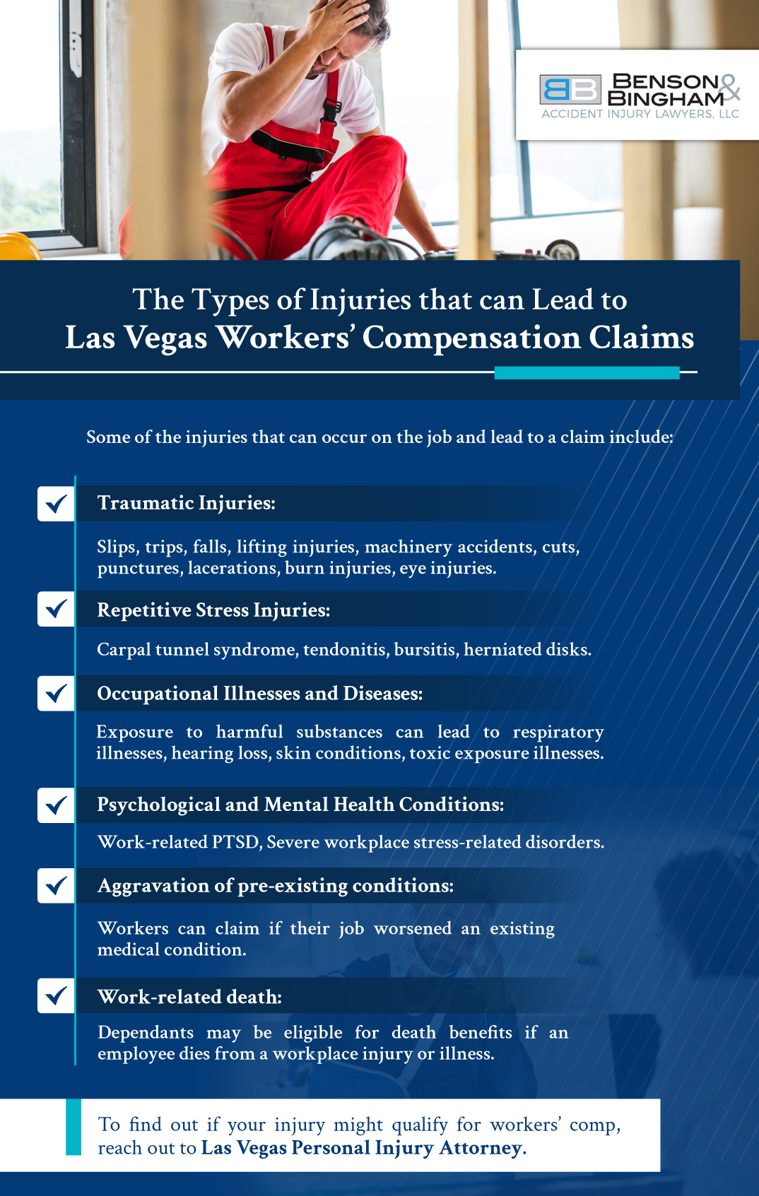 Infographic that explains The Types of Injuries that can Lead to Las Vegas Workers’ Compensation Claims